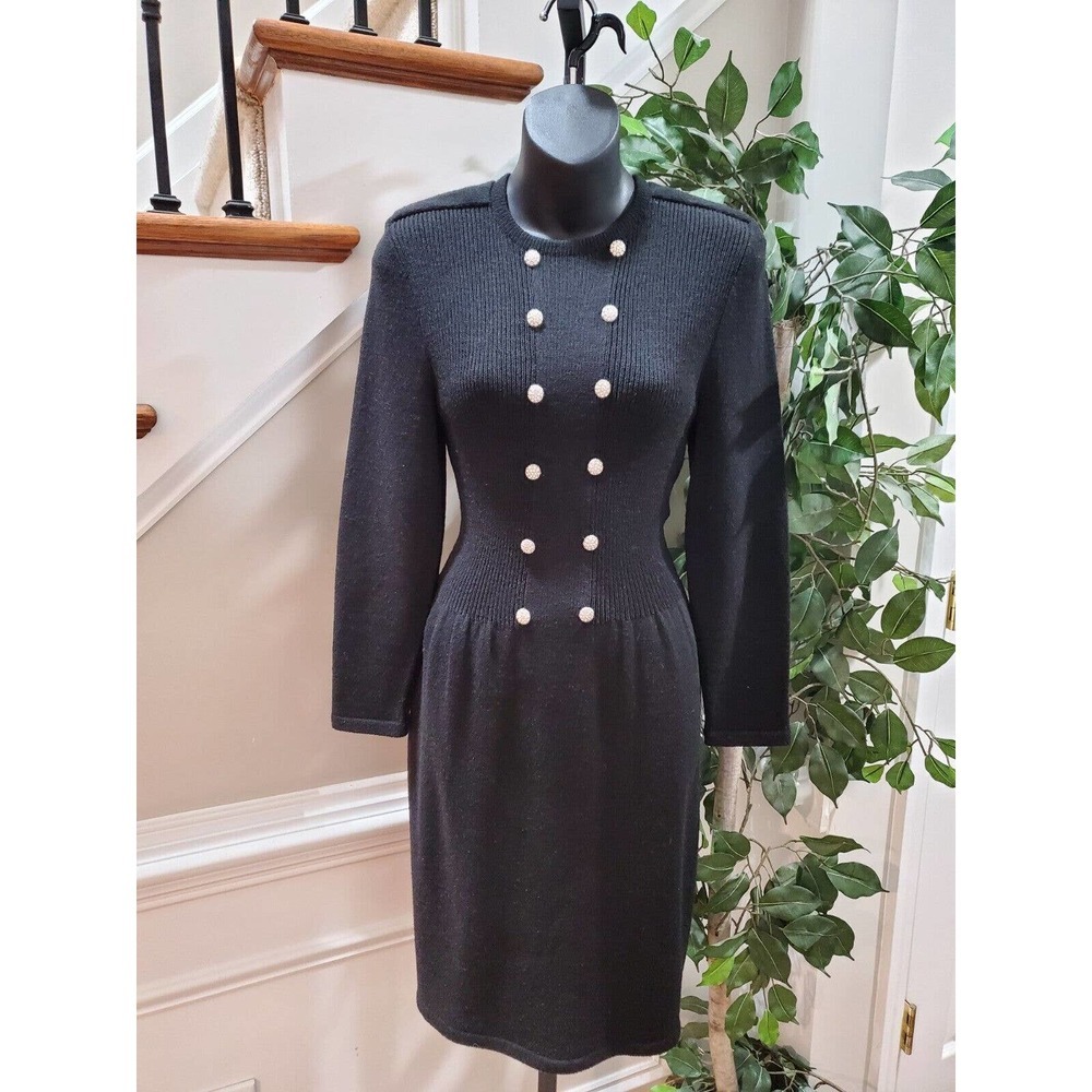 Don Sayres For Wellmore Black Wool Round Neck Long Sleeve Knee Length Dress 6P